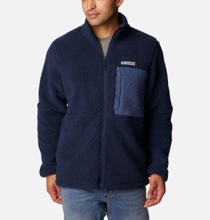 Navy Men's Columbia Mountainside Heavyweight Sherpa Fleece Jacket | UERLX-8239