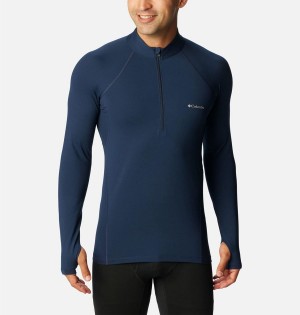 Navy Men's Columbia Omni Heat Midweight Baselayer Half Zip T-Shirt | HUAYW-3768