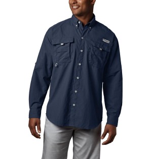 Navy Men's Columbia PFG Bahama II Long Sleeve Shirt | MOFKT-4127