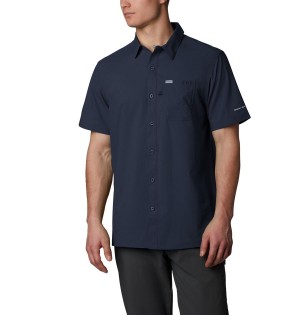 Navy Men's Columbia PFG Slack Tide Camp Shirt | AMILB-6935