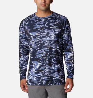 Navy Men's Columbia PFG Super Terminal Tackle Long Sleeve T-Shirt | LHJBP-7215