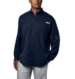 Navy Men's Columbia PFG Tamiami II Long Sleeve Shirt | SZMDY-2048