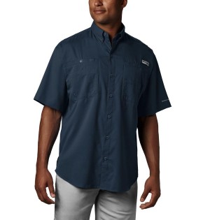 Navy Men's Columbia PFG Tamiami II Short Sleeve Shirt | TFMHA-4150