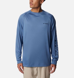 Navy Men's Columbia PFG Terminal Tackle Long Sleeve T-Shirt | YOPDL-6193