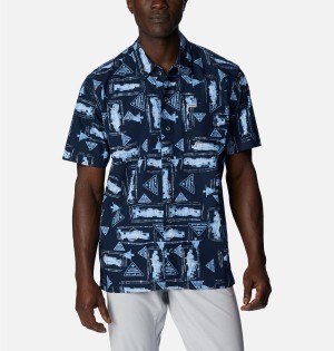 Navy Men's Columbia PFG Trollers Best Short Sleeve Shirt | JUIYH-5129