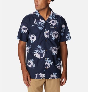 Navy Men's Columbia Pine Canyon Short Sleeve Shirt | ZSOWU-3201