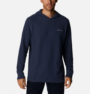 Navy Men's Columbia Pine Peak Waffle Hoodie | QWSUA-0762