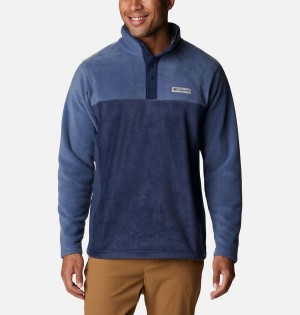 Navy Men's Columbia Steens Mountain Half Snap Fleece Pullover | SVWOR-5036