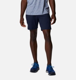 Navy Men's Columbia Tech Trail Knit Shorts | IUTJN-9257