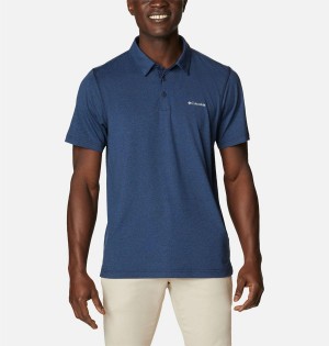 Navy Men's Columbia Tech Trail Polo Shirt | CXUZA-8145