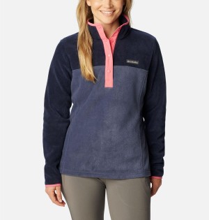 Navy Women's Columbia Benton Springs Half Snap Fleece Pullover | PRGOQ-6389