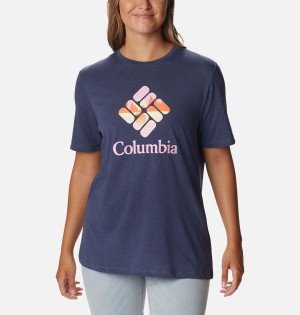 Navy Women's Columbia Bluebird Day Relaxed Crew Neck T-Shirt | USQAO-0365