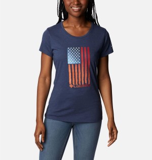 Navy Women's Columbia Daisy Days Graphic T-Shirt | HGVSF-7152