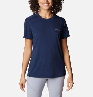 Navy Women's Columbia Endless Trail Running Tech T-Shirt | YKNCO-8190