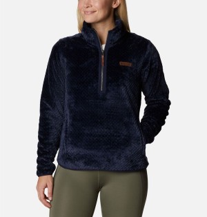 Navy Women's Columbia Fire Side Quarter Zip Sherpa Fleece Pullover | PVSIG-5094