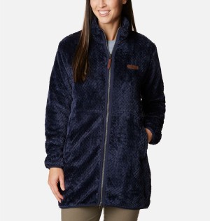 Navy Women's Columbia Fireside Long Full Zip Fleece Jacket | CKOHU-7361