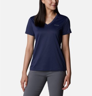 Navy Women's Columbia Hike Short Sleeve V-Neck T-Shirt | VAKJD-6708