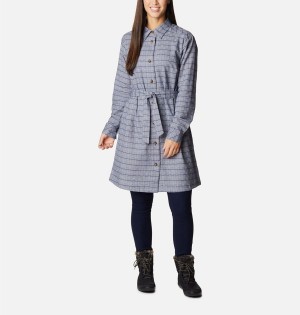 Navy Women's Columbia Holly Hideaway Flannel Dress | JFRWI-7638