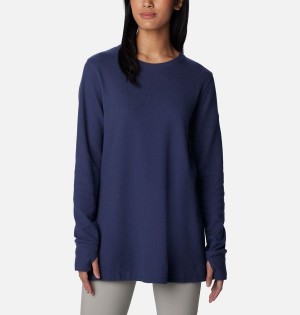 Navy Women's Columbia Holly Hideaway Waffle Tunic Pullover | EDWON-4719