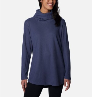 Navy Women's Columbia Holly Hideaway Waffle Cowl Neck Pullover | YXAUH-0571