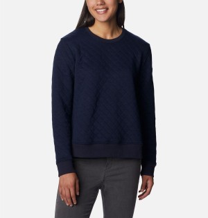 Navy Women's Columbia Lodge Quilted Crew Sweatshirt Pullover | GMJWP-7289