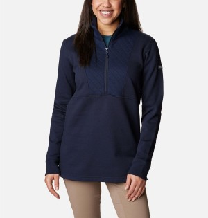 Navy Women's Columbia Lodge Quilted Quarter Zip Tunic Pullover | TYHKV-5930