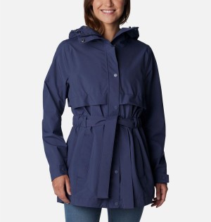 Navy Women's Columbia Long Valley Trench II Rain Jacket | NFSWO-7038