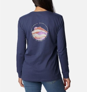 Navy Women's Columbia North Cascades Back Graphic Long Sleeve T-Shirt | XITYN-2351