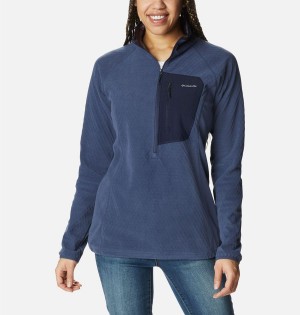 Navy Women's Columbia Outdoor Tracks Half Zip Fleece Pullover | EQUHF-5492