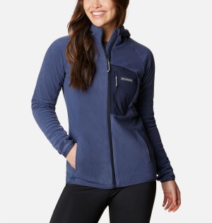 Navy Women's Columbia Outdoor Tracks Hooded Full Zip Fleece Jacket | UPDZT-4103