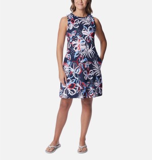 Navy Women's Columbia PFG Freezer Tank Dress | YASHQ-5970