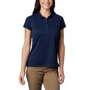 Navy Women's Columbia PFG Innisfree Short Sleeve Polo T-Shirt | MVSHX-9158