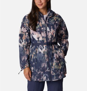 Navy Women's Columbia Parkette Long Wind Jacket Windbreaker | TMKGH-8421