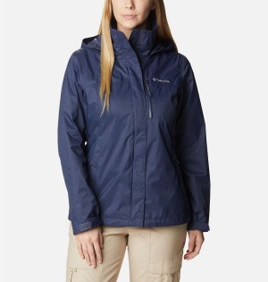 Navy Women's Columbia Pouration Rain Jacket | IVNKU-9208