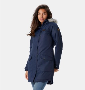 Navy Women's Columbia Suttle Mountain Long Insulated Coats | HPVBX-4206