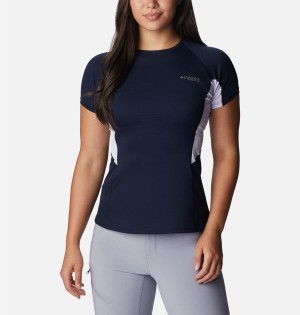 Navy Women's Columbia Titan Pass Ice Short Sleeve T-Shirt | VLOUB-0758