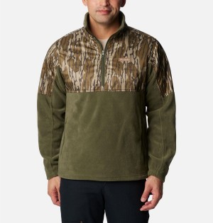 Olive Men's Columbia PHG Fleece Overlay 1/4 Zip Pullover | TPJKQ-1398