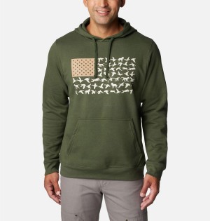 Olive Men's Columbia PHG Game Flag II Hoodie | UKVBX-5064