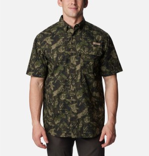 Olive Men's Columbia PHG Super Sharptail Short Sleeve Shirt | PCDBW-2380