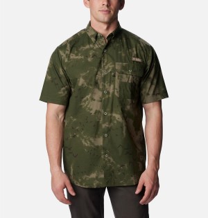 Olive Men's Columbia PHG Super Sharptail Short Sleeve Shirt | OHSMA-0213