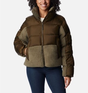 Olive Women's Columbia Leadbetter Point Sherpa Hybrid Puffer Jacket | METOR-9546