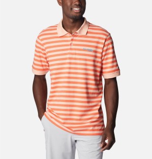 Orange Men's Columbia PFG Super Bonefish Pique Polo Shirt | XFTAD-0814