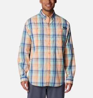 Orange Men's Columbia PFG Super Tamiami Long Sleeve Shirt | XUBQF-0372