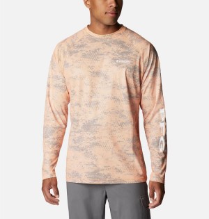 Orange Men's Columbia PFG Terminal Deflector Printed Long Sleeve T-Shirt | LETYH-6927