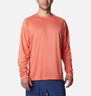 Orange Men's Columbia PFG Terminal Tackle Heather Long Sleeve T-Shirt | NGIAZ-9543