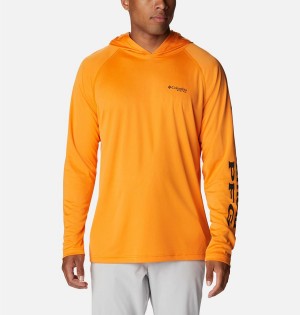 Orange Men's Columbia PFG Terminal Tackle Hoodie | IUGKA-8321