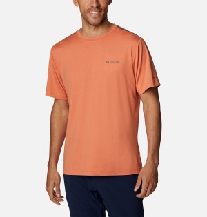 Orange Men's Columbia Tech Trail Crew Neck T-Shirt | FRSWE-0234