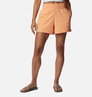 Orange Women's Columbia Logo III French Terry Shorts | PQARF-5719