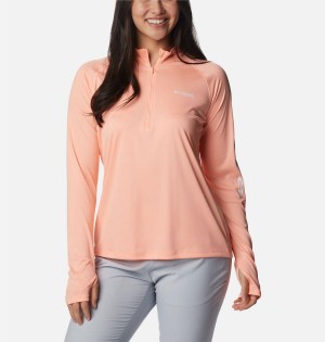 Orange Women's Columbia PFG Tidal Quarter Zip Long Sleeve T-Shirt | BDVFW-8947