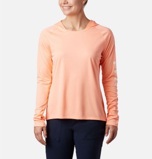 Orange Women's Columbia PFG Tidal Tee Hoodie | DLKEB-3714